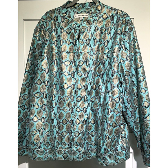 BAMBOO TRADERS Women's Jacket Turquoise Gold Black Snake Print Size 3X - Picture 2 of 11